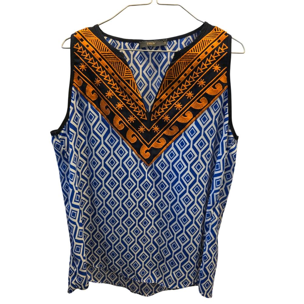 THML Tank Blouse S Womens V Neck Sleeveless Multicolor Boho Casual Top